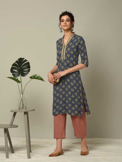 block printed straight kurta - 16167229 - Standard Image - 1