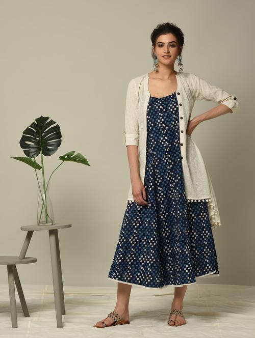 blue geometrical printed layered ethnic dress - 16167240 - Standard Image - 1