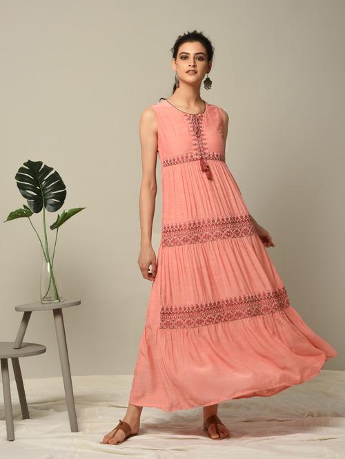 peach embroidered tiered kurta - 16167242 - Standard Image - 1