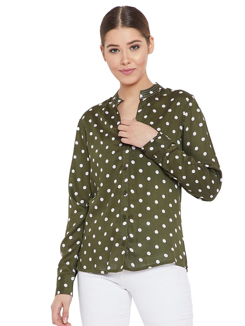 mandarin neck polka dots shirt - 16167320 - Zoom Image - 1