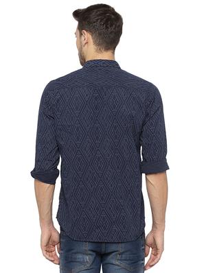 navy blue geometric printed casual shirt - 16167343 - Standard Image - 3