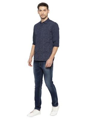 navy blue geometric printed casual shirt - 16167343 - Standard Image - 4