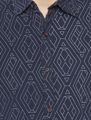 navy blue geometric printed casual shirt - 16167343 - Standard Image - 5