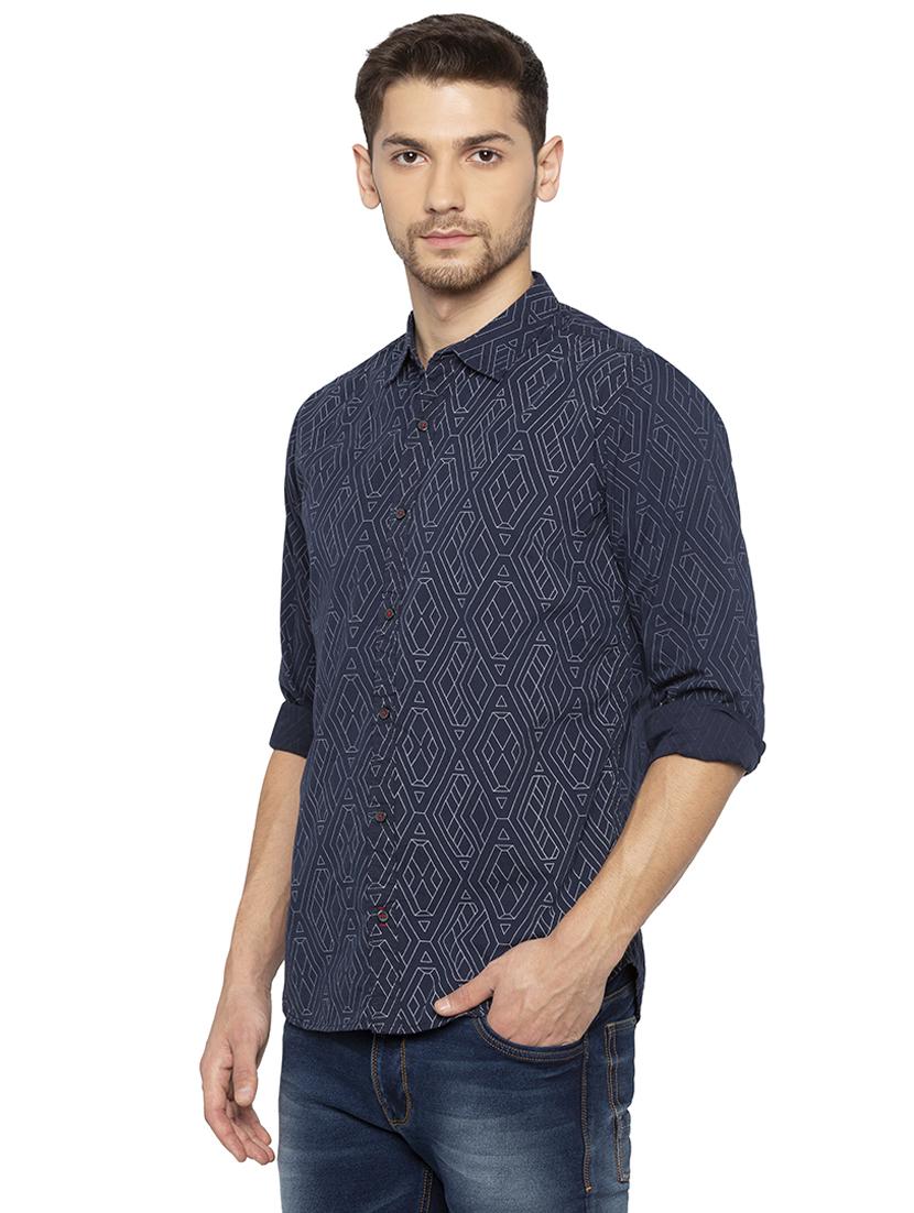 navy blue geometric printed casual shirt - 16167343 - Zoom Image - 2