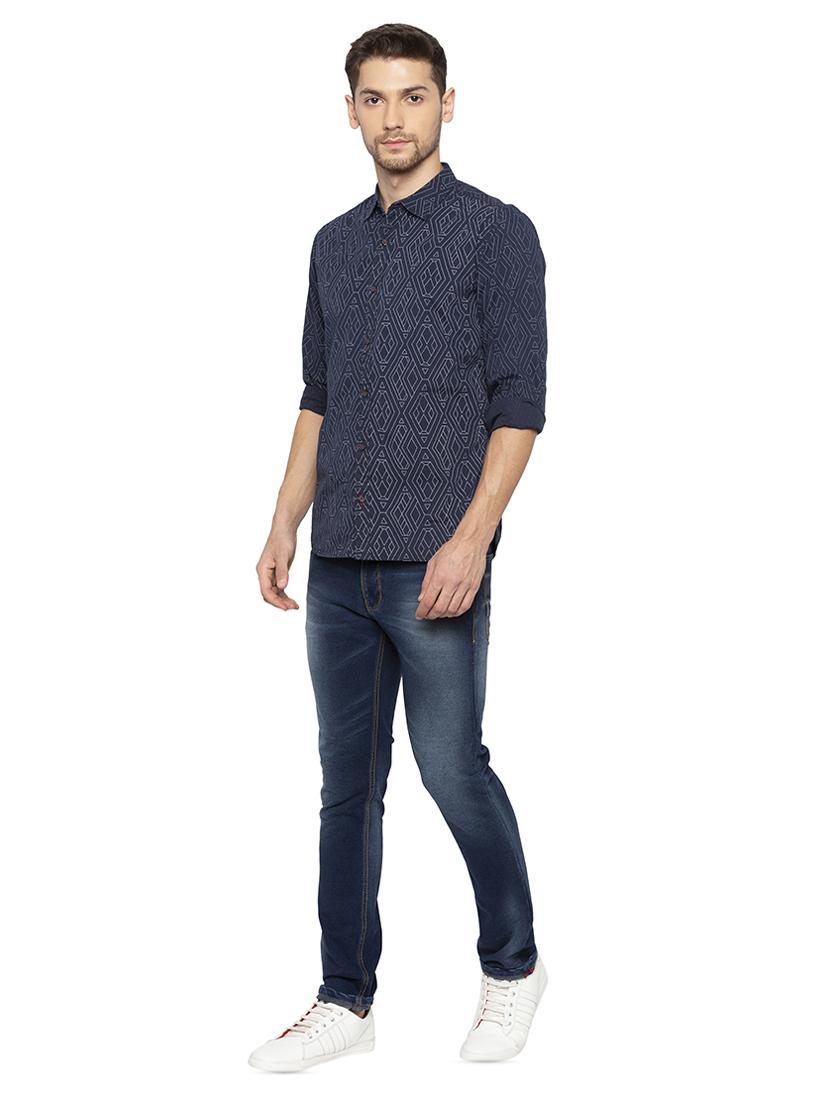 navy blue geometric printed casual shirt - 16167343 - Zoom Image - 4