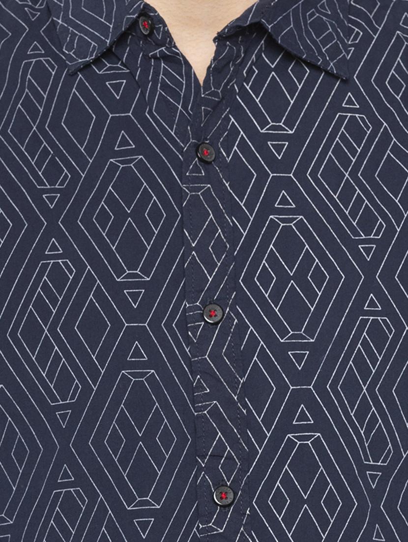 navy blue geometric printed casual shirt - 16167343 - Zoom Image - 5
