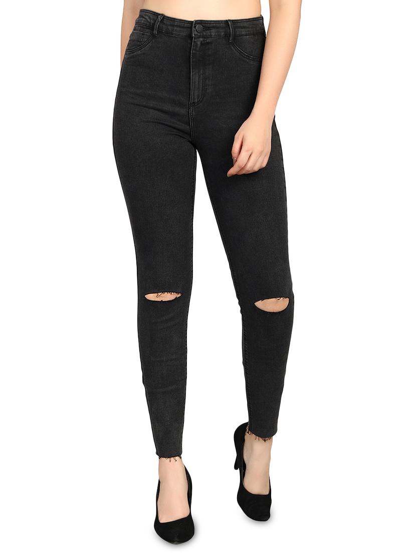 high rise knee slit jeans - 16168686 - Zoom Image - 1