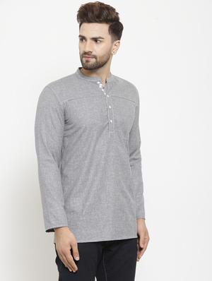 grey solid short kurta - 16168972 - Standard Image - 2