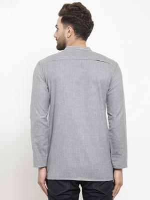 grey solid short kurta - 16168972 - Standard Image - 3
