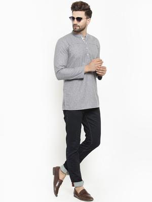 grey solid short kurta - 16168972 - Standard Image - 4