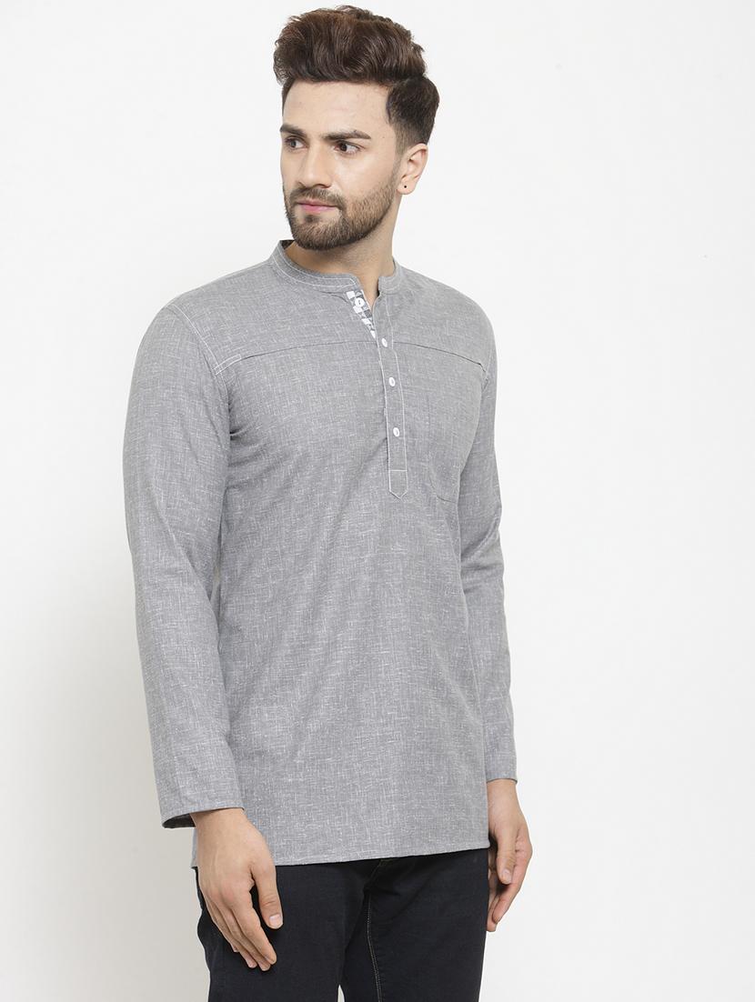 grey solid short kurta - 16168972 - Zoom Image - 2