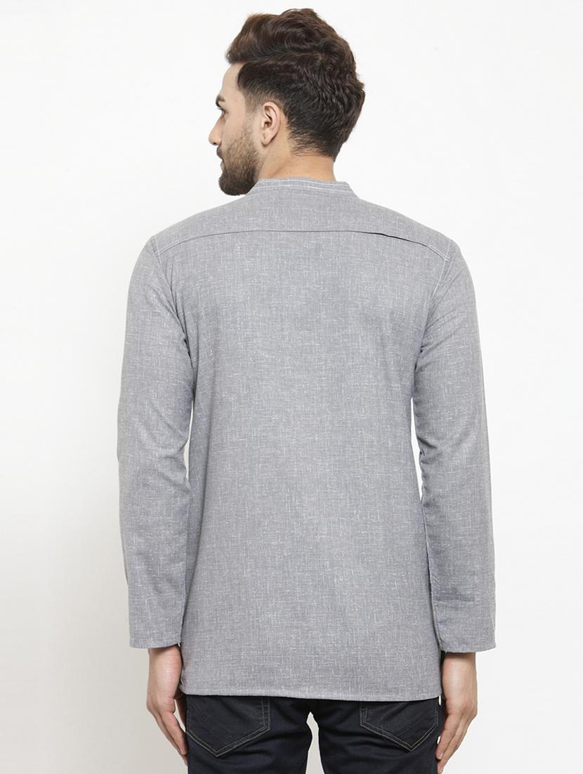 grey solid short kurta - 16168972 - Zoom Image - 3