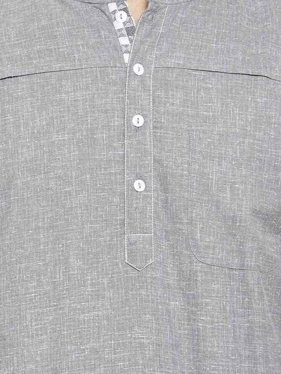 grey solid short kurta - 16168972 - Zoom Image - 5