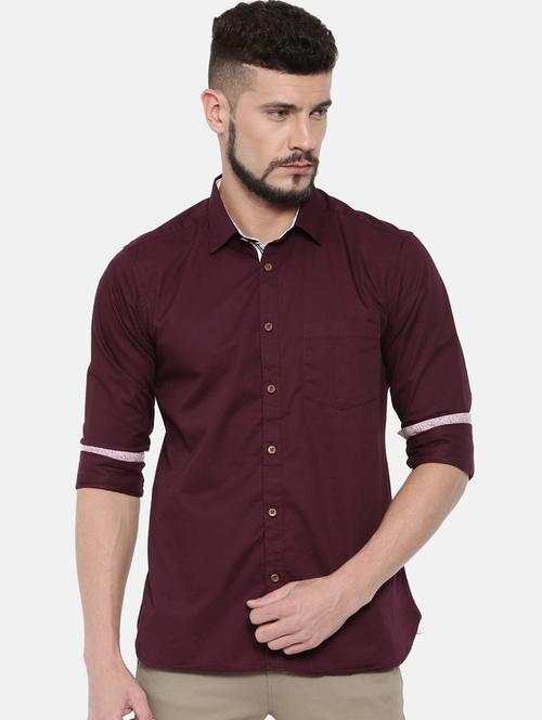 maroon solid casual shirt - 16169525 - Standard Image - 1