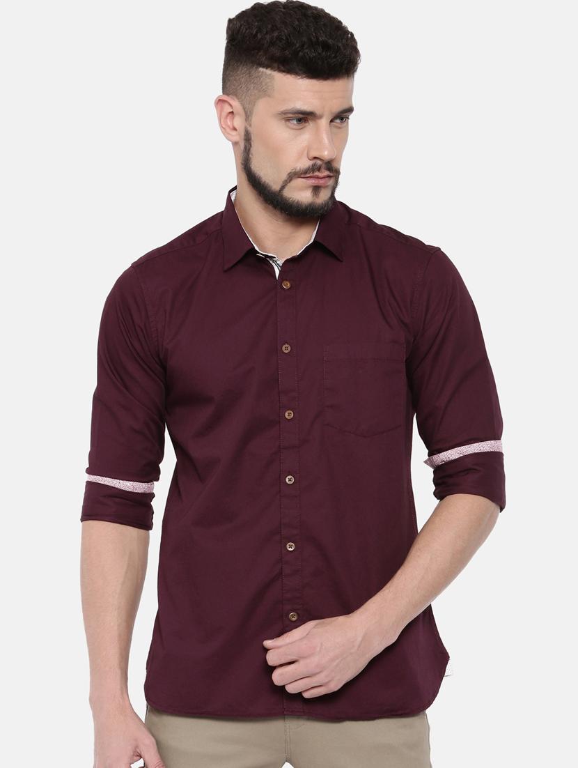 maroon solid casual shirt - 16169525 - Zoom Image - 1