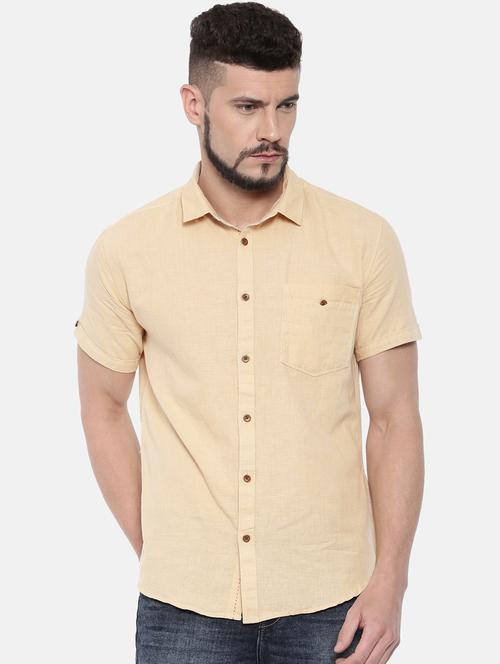 beige solid casual shirt - 16169529 - Standard Image - 1