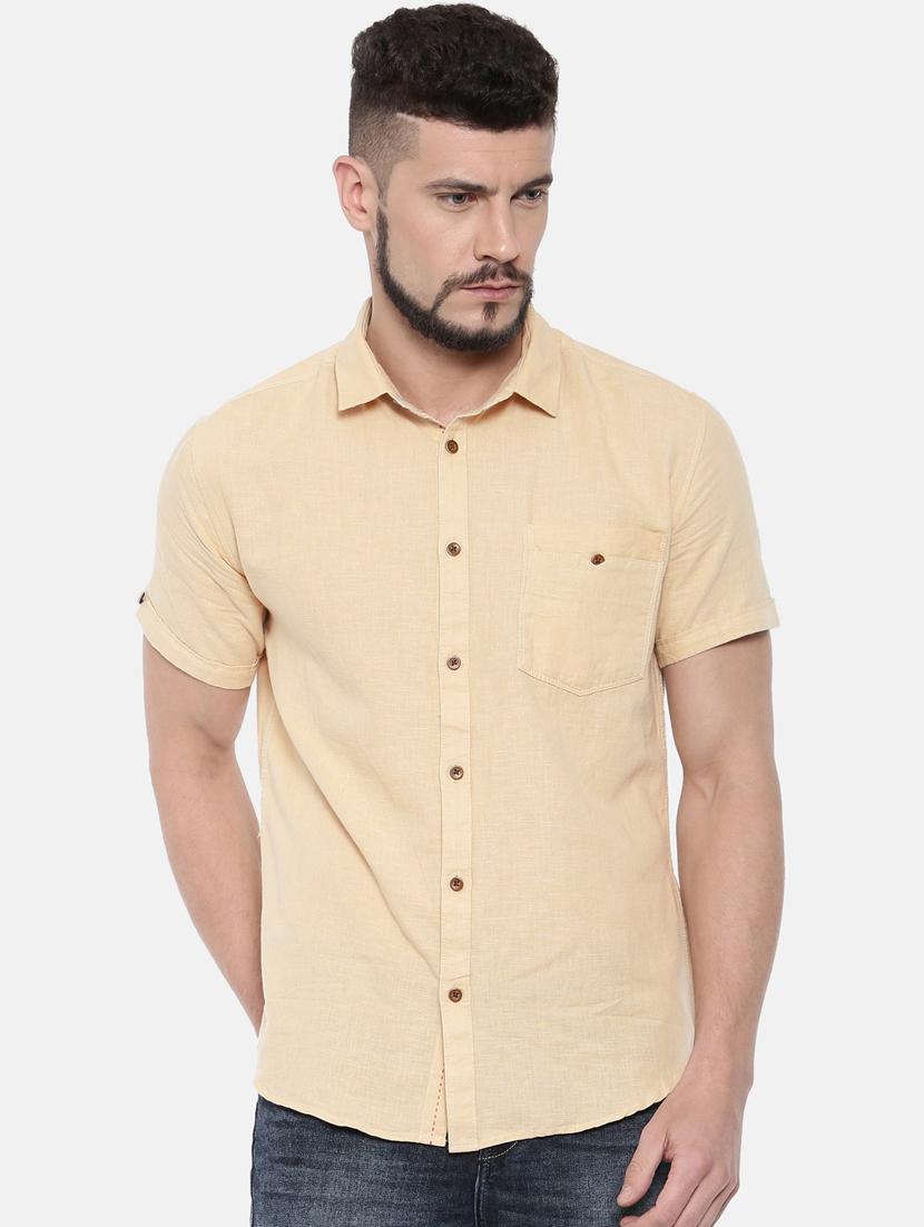 beige solid casual shirt - 16169529 - Zoom Image - 1