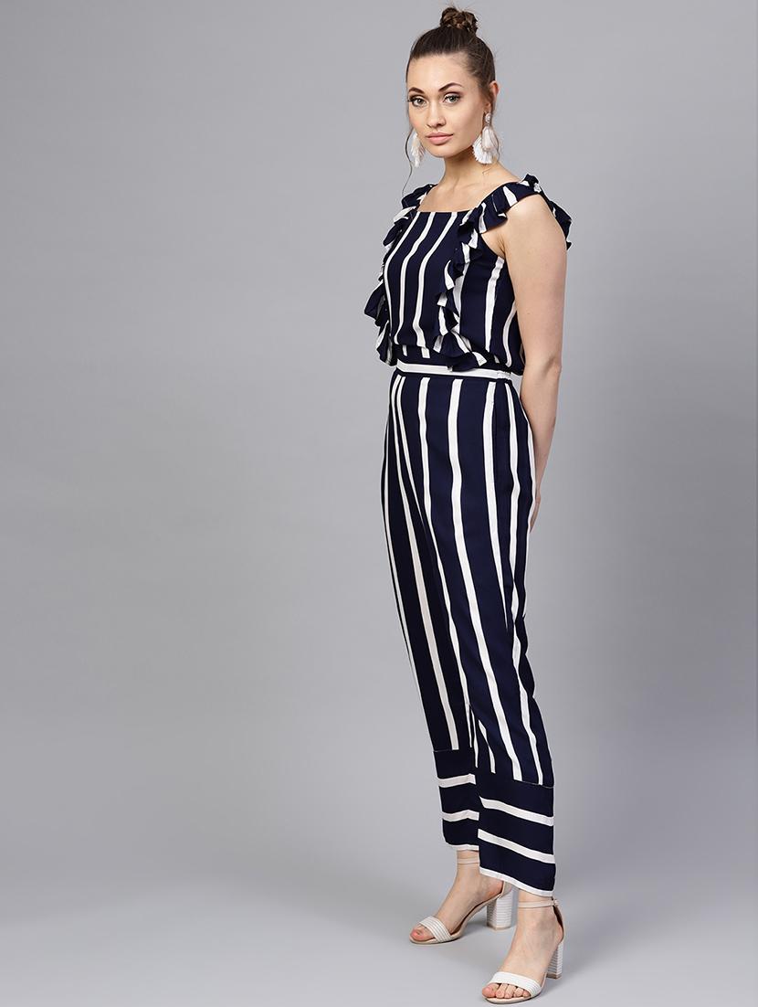 ruffle trim striped jumpsuit - 16170265 - Zoom Image - 2