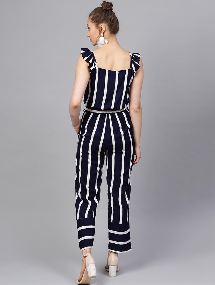 ruffle trim striped jumpsuit - 16170265 - Zoom Image - 3
