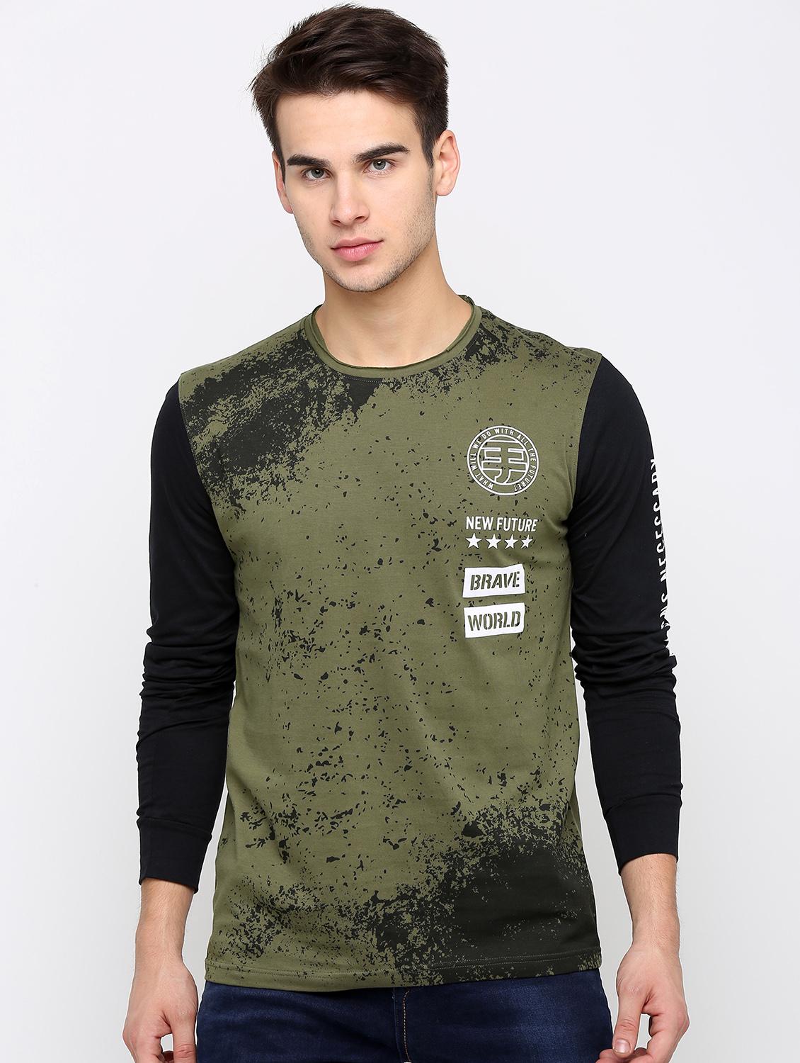 olive green front print t-shirt - 16171066 - Zoom Image - 1