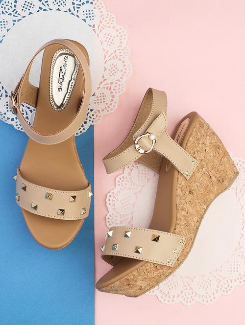 beige back strap wedges - 16171079 - Standard Image - 1