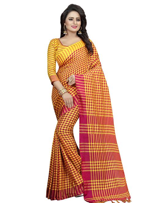 contrast checkered woven saree with blouse - 16171944 - Standard Image - 1