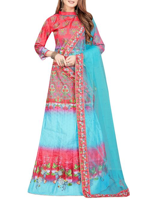 floral digital printed a-line lehenga - 16172684 - Very Small Image - 1