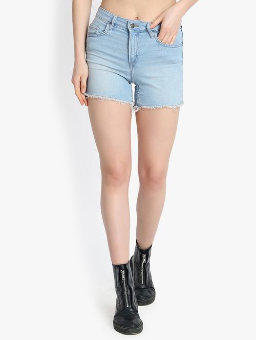 frayed he, high rise denim shorts - 16172720 - Standard Image - 1