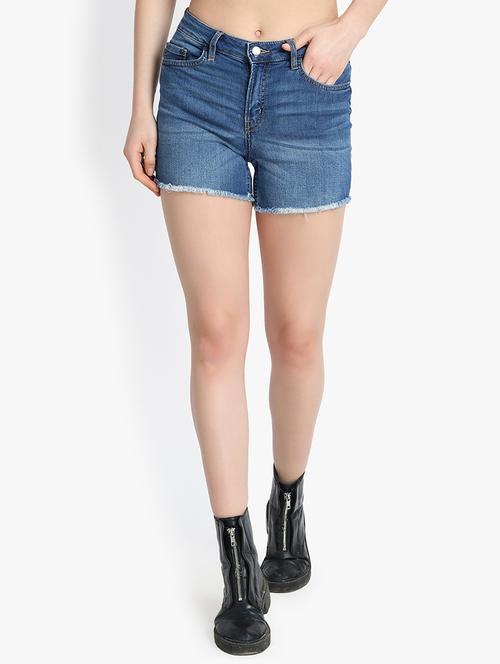 frayed he, high rise denim shorts - 16172721 - Standard Image - 1