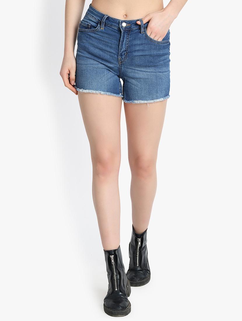 frayed he, high rise denim shorts - 16172721 - Zoom Image - 1