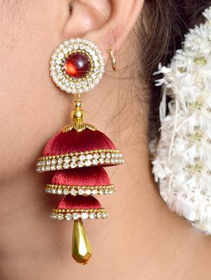 red satin jhumka earring - 16172855 - Standard Image - 3