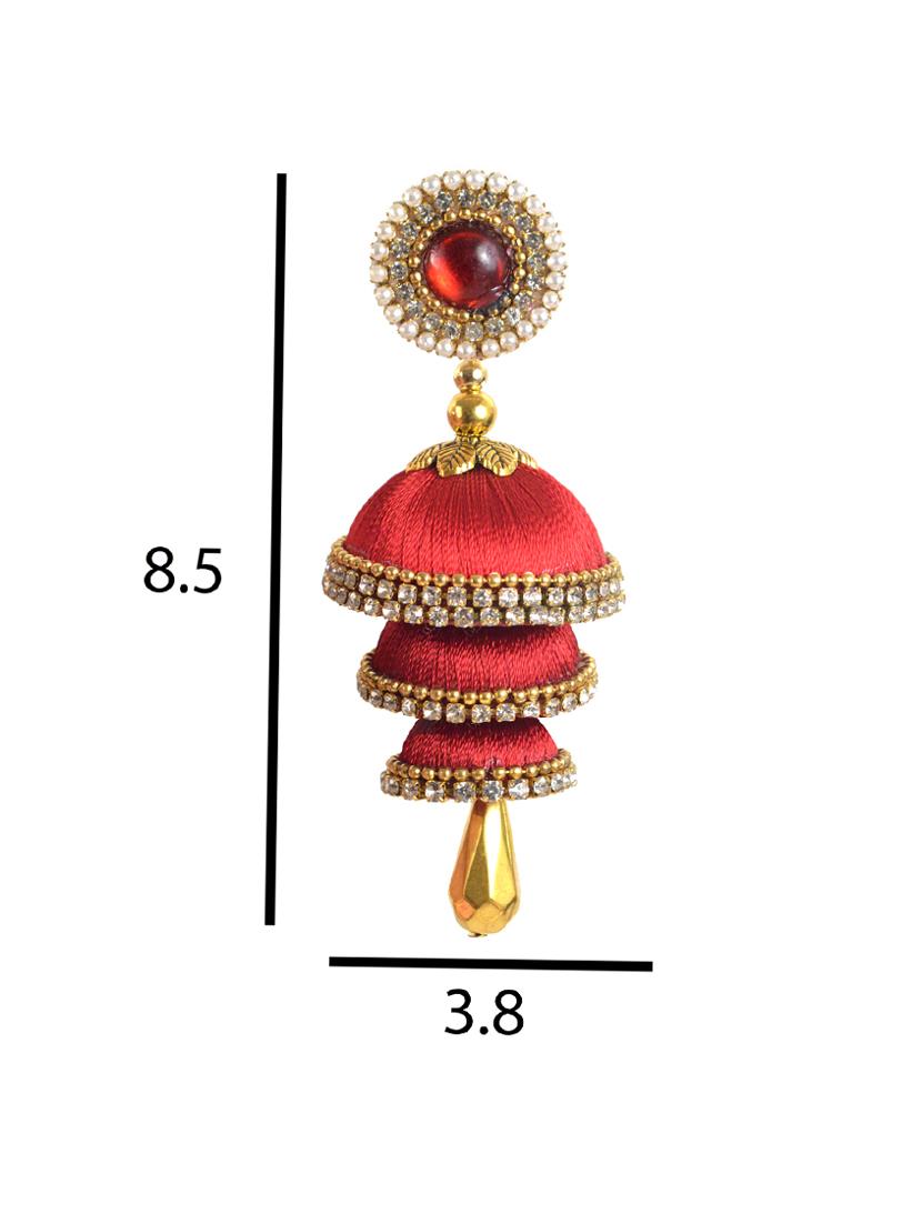 red satin jhumka earring - 16172855 - Zoom Image - 2