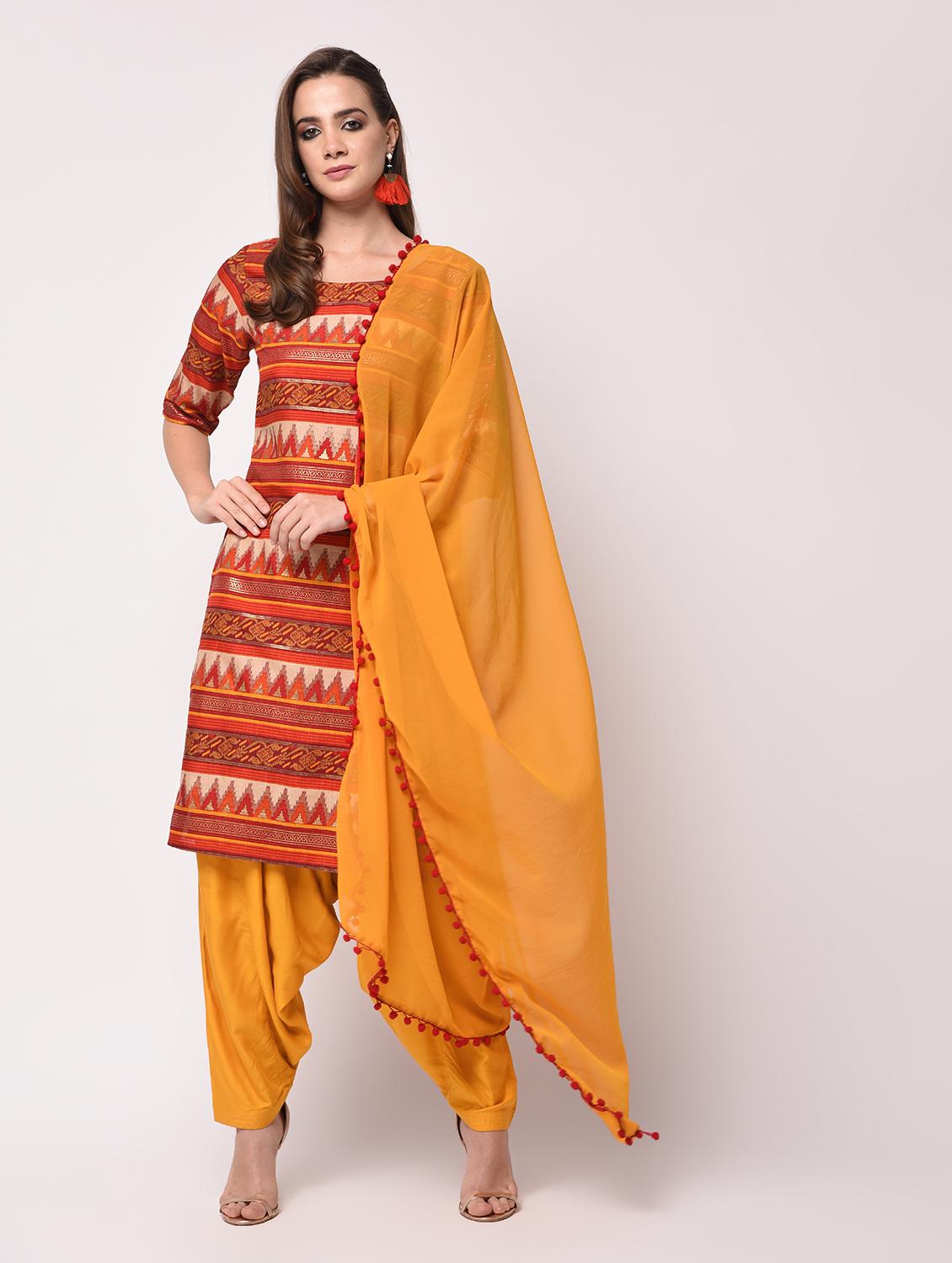 gold printed Kurta Salwar Dupatta Suit Set - 16172905 - Zoom Image - 1