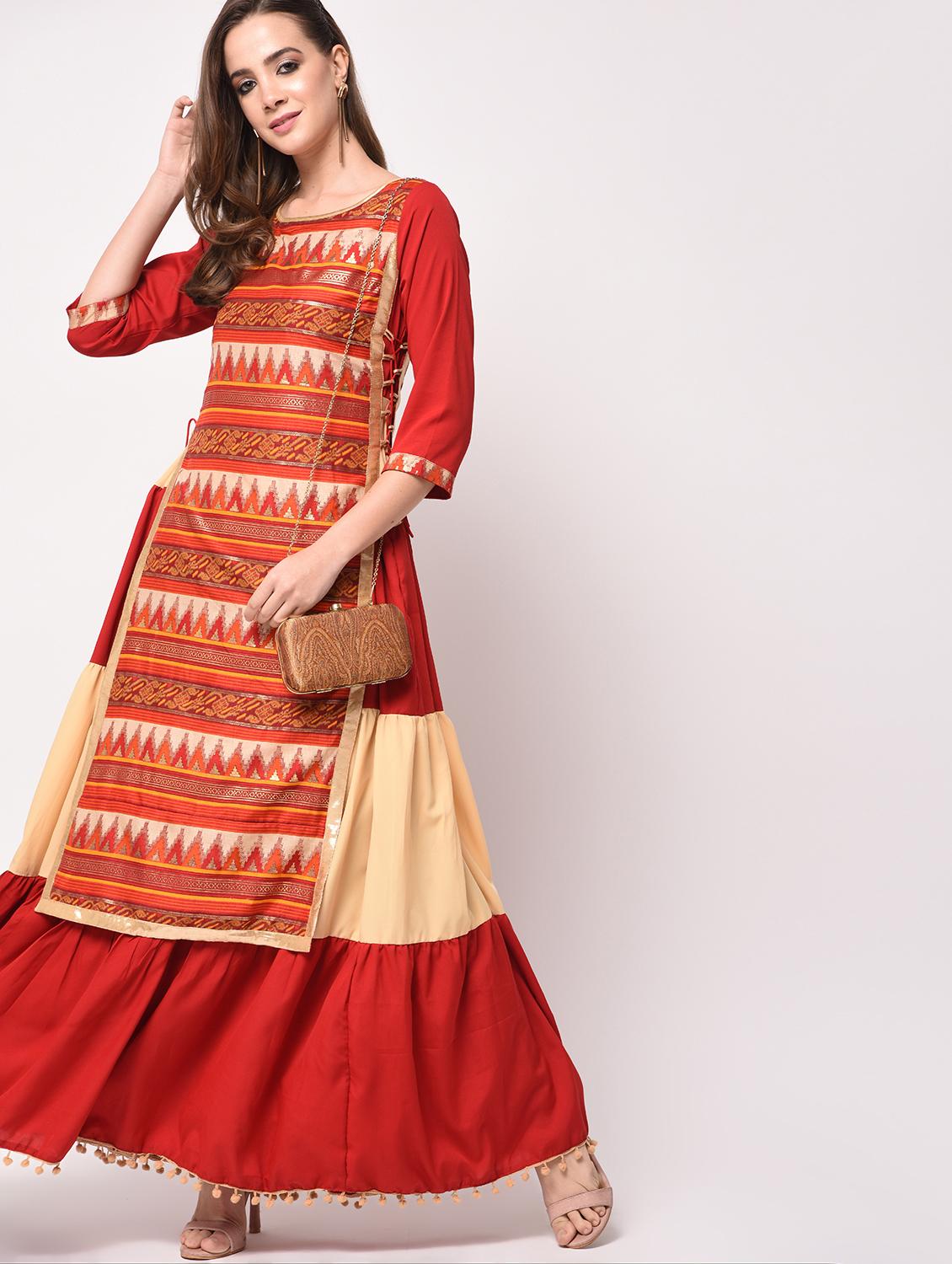 geometrical printed layered kurta - 16172930 - Zoom Image - 1