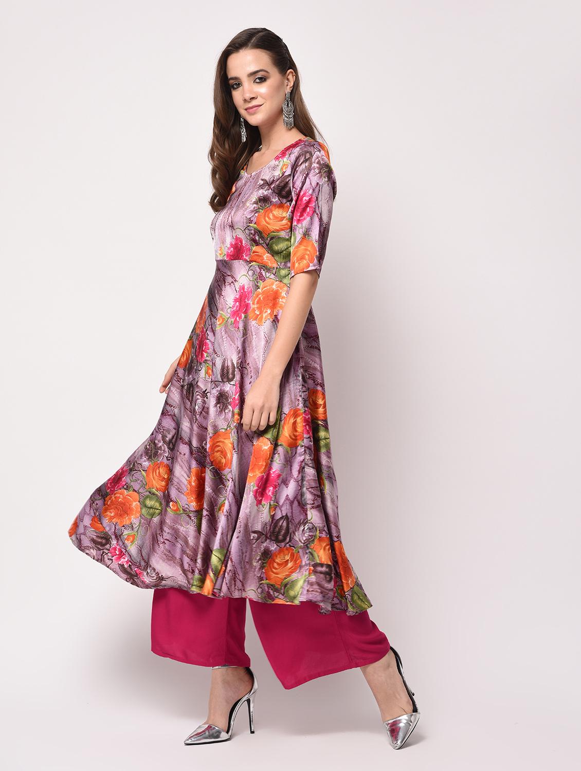 digital floral printed flared kurta - 16172933 - Zoom Image - 1