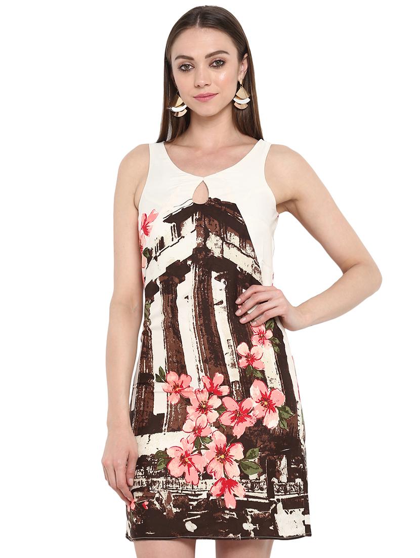 keyhole neck graphic print a-line dress - 16173374 - Zoom Image - 1