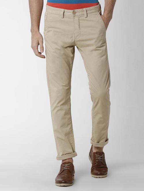 beige solid chinos - 16174436 - Standard Image - 1