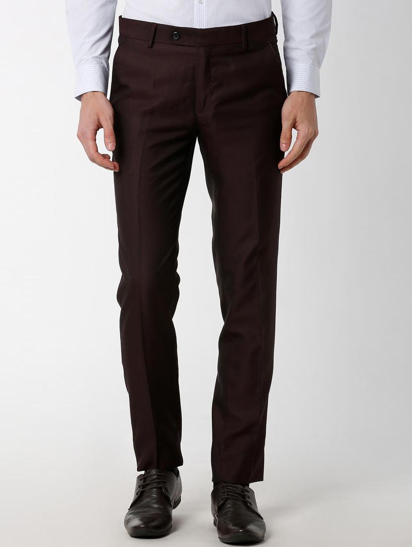 maroon polyester blend flat front formal trouser - 16174460 - Zoom Image - 1