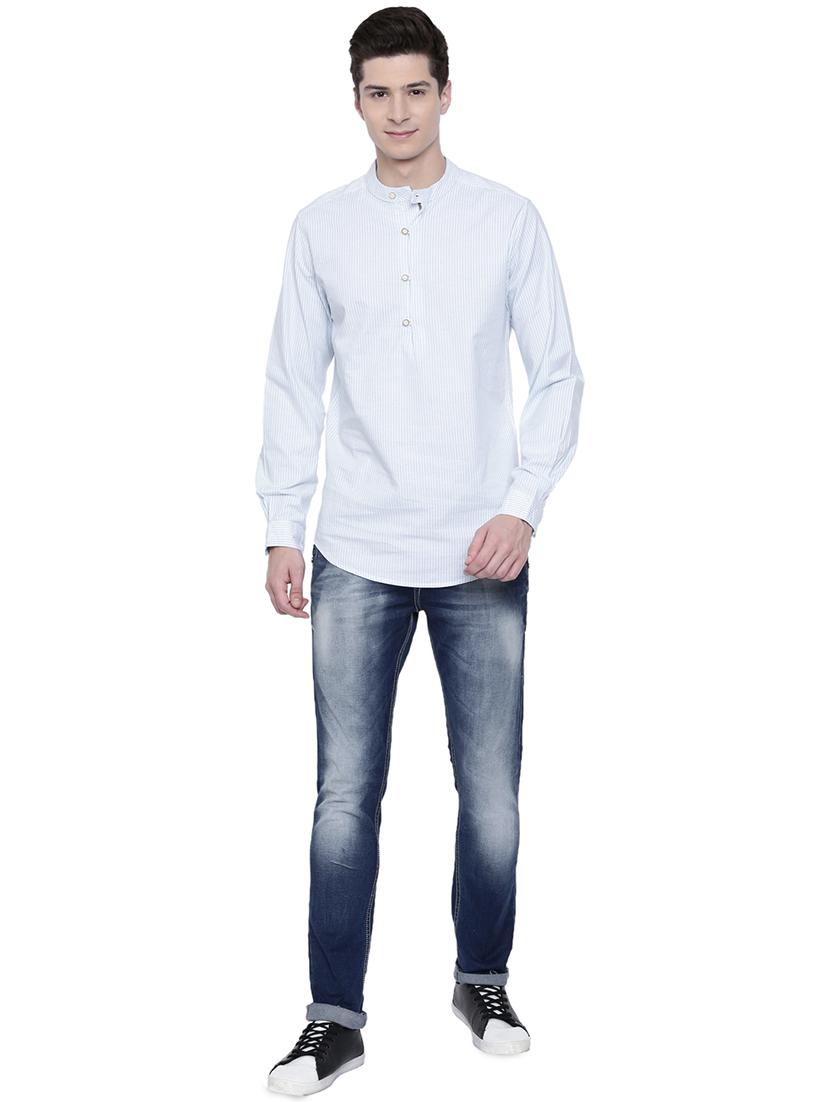 blue striped short kurtas - 16176062 - Zoom Image - 4