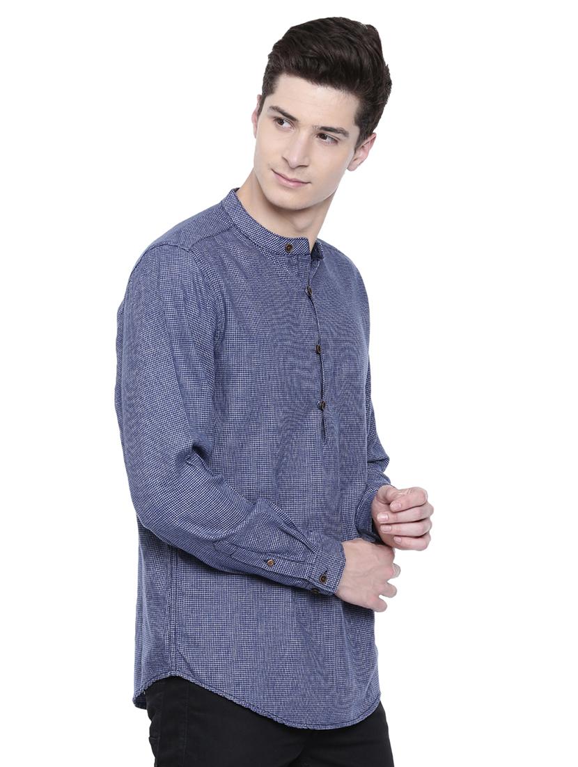 blue checkered short kurtas - 16176071 - Zoom Image - 2