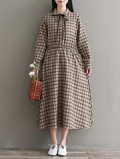 tie knot detail checkered a-line dress - 16176396 - Very Small Image - 1