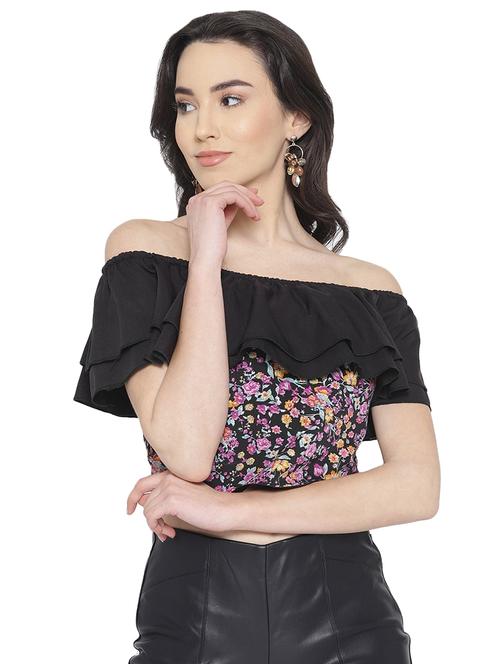 ruffled off shoulder floral crop top - 16178367 - Standard Image - 1