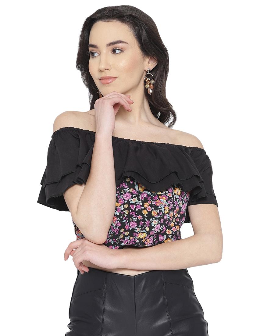 ruffled off shoulder floral crop top - 16178367 - Zoom Image - 1