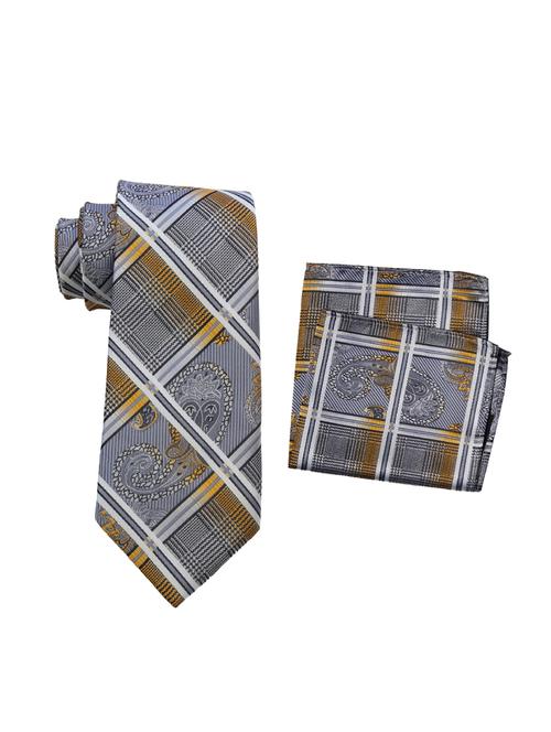 grey silk tie and pocket square combo - 16178620 - Standard Image - 1