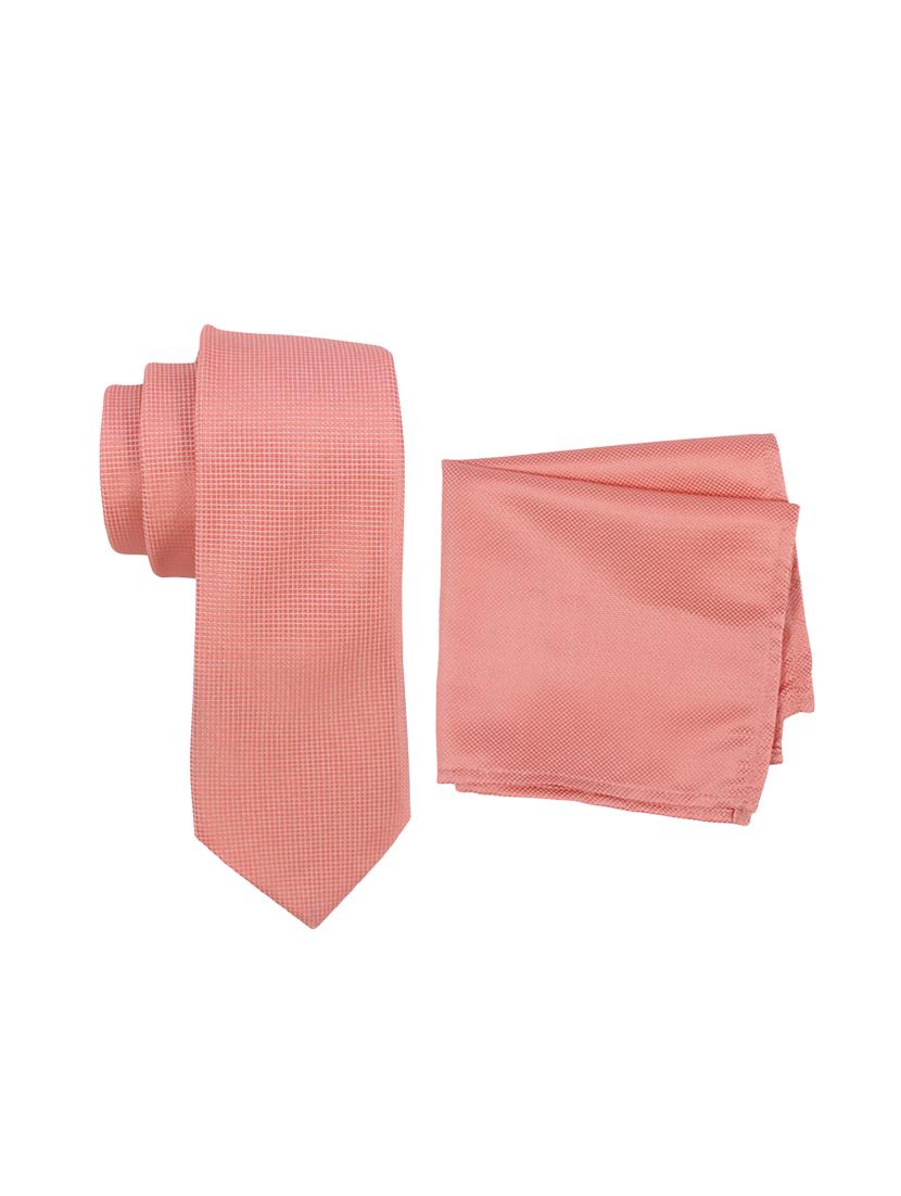 pink polyester tie and pocket square combo - 16178658 - Zoom Image - 1