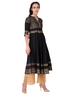block printed flared kurta - 16179232 - Standard Image - 2