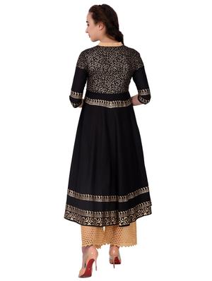 block printed flared kurta - 16179232 - Standard Image - 3