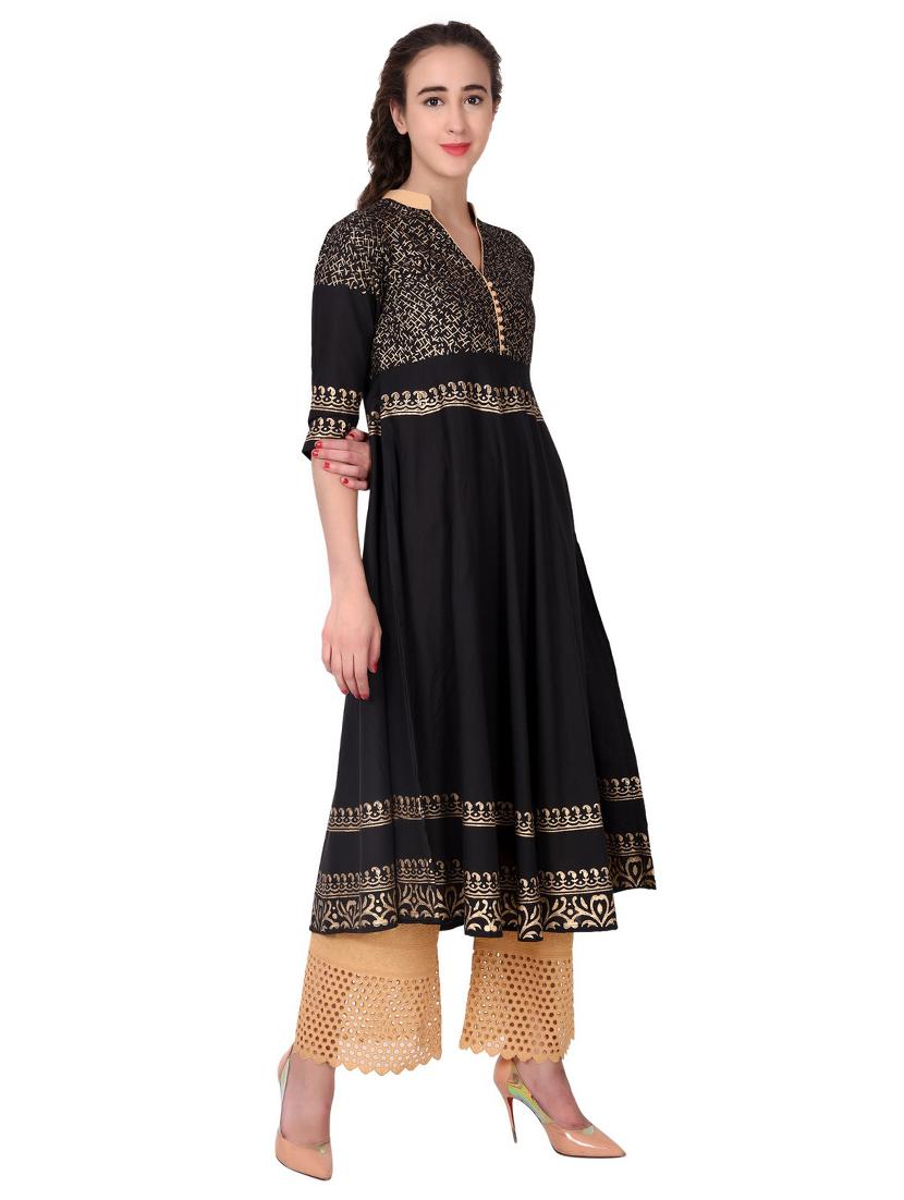 block printed flared kurta - 16179232 - Zoom Image - 2