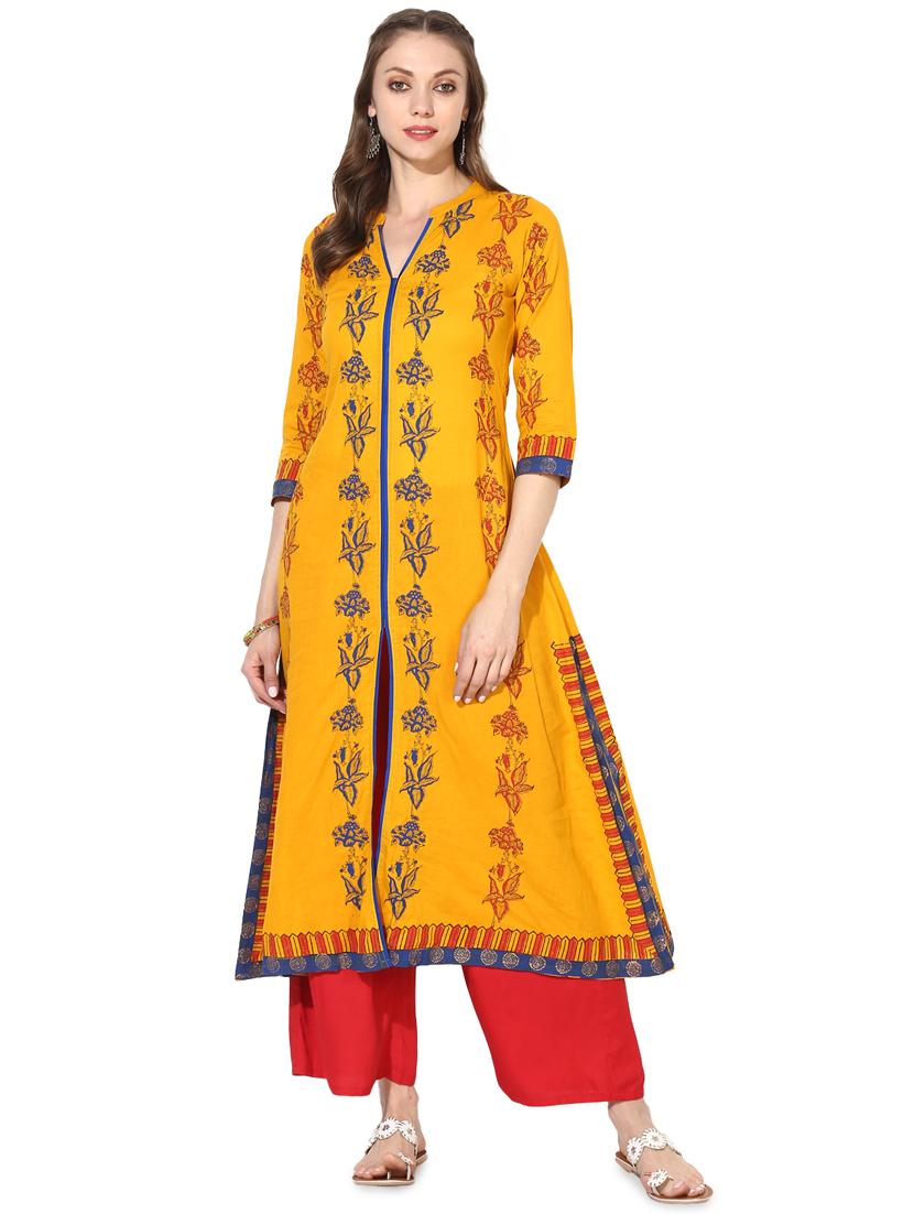 block printed a-line kurta - 16179282 - Zoom Image - 1