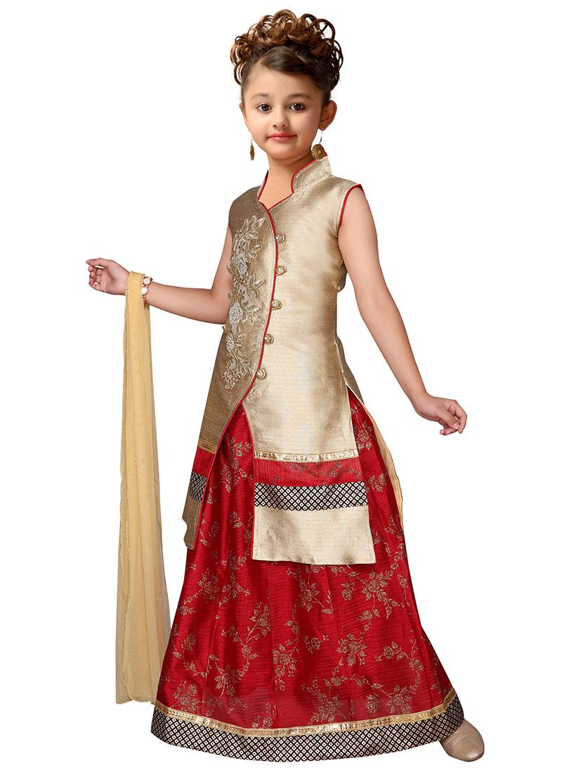 gold satin lehnga choli - 16180155 - Zoom Image - 2
